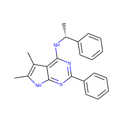 Cc1[nH]c2nc(-c3ccccc3)nc(N[C@H](C)c3ccccc3)c2c1C ZINC000013756606