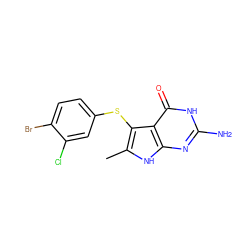 Cc1[nH]c2nc(N)[nH]c(=O)c2c1Sc1ccc(Br)c(Cl)c1 ZINC000028524936