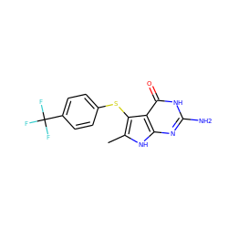 Cc1[nH]c2nc(N)[nH]c(=O)c2c1Sc1ccc(C(F)(F)F)cc1 ZINC000028523225