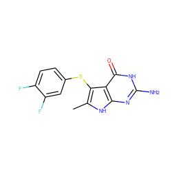 Cc1[nH]c2nc(N)[nH]c(=O)c2c1Sc1ccc(F)c(F)c1 ZINC000096903985