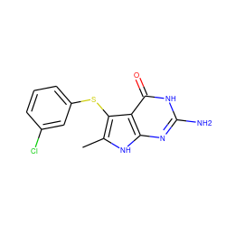 Cc1[nH]c2nc(N)[nH]c(=O)c2c1Sc1cccc(Cl)c1 ZINC000028523624