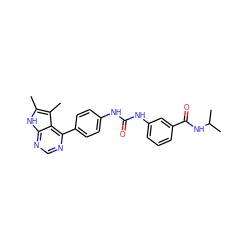 Cc1[nH]c2ncnc(-c3ccc(NC(=O)Nc4cccc(C(=O)NC(C)C)c4)cc3)c2c1C ZINC000206369586