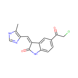 Cc1[nH]cnc1/C=C1\C(=O)Nc2ccc(C(=O)CCl)cc21 ZINC000072110150