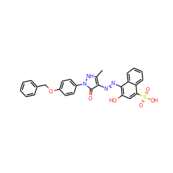 Cc1[nH]n(-c2ccc(OCc3ccccc3)cc2)c(=O)c1/N=N/c1c(O)cc(S(=O)(=O)O)c2ccccc12 ZINC000169324892