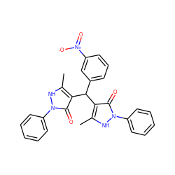 Cc1[nH]n(-c2ccccc2)c(=O)c1C(c1cccc([N+](=O)[O-])c1)c1c(C)[nH]n(-c2ccccc2)c1=O ZINC000100547565