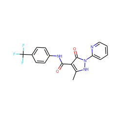 Cc1[nH]n(-c2ccccn2)c(=O)c1C(=O)Nc1ccc(C(F)(F)F)cc1 ZINC000138143321