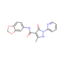 Cc1[nH]n(-c2ccccn2)c(=O)c1C(=O)Nc1ccc2c(c1)OCO2 ZINC000138107503