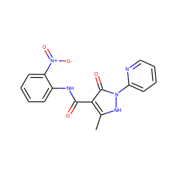 Cc1[nH]n(-c2ccccn2)c(=O)c1C(=O)Nc1ccccc1[N+](=O)[O-] ZINC000138107613