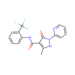 Cc1[nH]n(-c2ccccn2)c(=O)c1C(=O)Nc1ccccc1C(F)(F)F ZINC000138107731