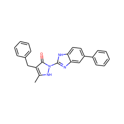 Cc1[nH]n(-c2nc3cc(-c4ccccc4)ccc3[nH]2)c(=O)c1Cc1ccccc1 ZINC000169330069