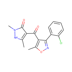 Cc1[nH]n(C)c(=O)c1C(=O)c1c(-c2ccccc2Cl)noc1C ZINC000100548658