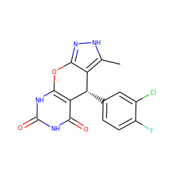 Cc1[nH]nc2c1[C@H](c1ccc(F)c(Cl)c1)c1c([nH]c(=O)[nH]c1=O)O2 ZINC001772637707