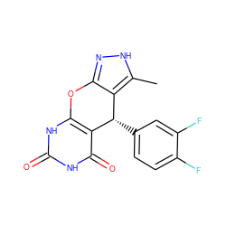 Cc1[nH]nc2c1[C@H](c1ccc(F)c(F)c1)c1c([nH]c(=O)[nH]c1=O)O2 ZINC001772585035