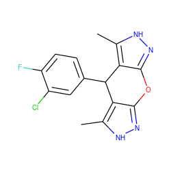 Cc1[nH]nc2c1C(c1ccc(F)c(Cl)c1)c1c(n[nH]c1C)O2 ZINC001772621628