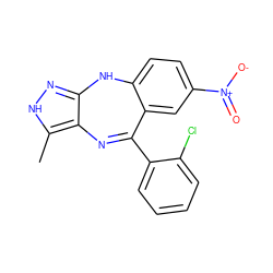 Cc1[nH]nc2c1N=C(c1ccccc1Cl)c1cc([N+](=O)[O-])ccc1N2 ZINC000003927199