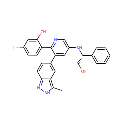 Cc1[nH]nc2ccc(-c3cc(N[C@@H](CO)c4ccccc4)cnc3-c3ccc(F)cc3O)cc12 ZINC001772646214