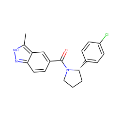 Cc1[nH]nc2ccc(C(=O)N3CCC[C@H]3c3ccc(Cl)cc3)cc12 ZINC001772645324