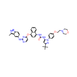 Cc1[nH]nc2ccc(Nc3nccc(Oc4ccc(NC(=O)Nc5cc(C(C)(C)C)nn5-c5ccc(OCCN6CCOCC6)cc5)c5ccccc45)n3)cc12 ZINC000211075578