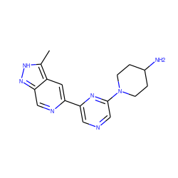 Cc1[nH]nc2cnc(-c3cncc(N4CCC(N)CC4)n3)cc12 ZINC000205261525