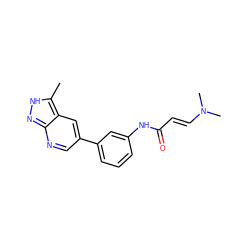 Cc1[nH]nc2ncc(-c3cccc(NC(=O)/C=C/N(C)C)c3)cc12 ZINC000221013530