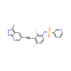 Cc1[nH]nc2ncc(C#Cc3c(F)ccc(NS(=O)(=O)c4cccnc4)c3F)cc12 ZINC000473133096