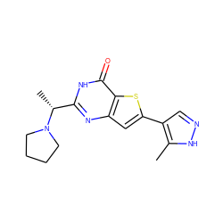 Cc1[nH]ncc1-c1cc2nc([C@@H](C)N3CCCC3)[nH]c(=O)c2s1 ZINC000145235448