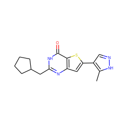 Cc1[nH]ncc1-c1cc2nc(CC3CCCC3)[nH]c(=O)c2s1 ZINC000143107320