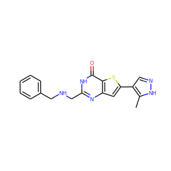 Cc1[nH]ncc1-c1cc2nc(CNCc3ccccc3)[nH]c(=O)c2s1 ZINC000145227509