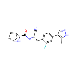 Cc1[nH]ncc1-c1ccc(C[C@@H](C#N)NC(=O)[C@H]2N[C@@H]3CC[C@H]2C3)c(F)c1 ZINC000219296967