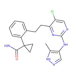 Cc1[nH]ncc1Nc1ncc(Cl)c(CCc2ccccc2C2(C(N)=O)CC2)n1 ZINC000211099092