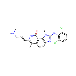 Cc1c(/C=C/CN(C)C)[nH]c(=O)c2c1ccc1nc(Nc3c(Cl)cccc3Cl)n(C)c12 ZINC000000591631