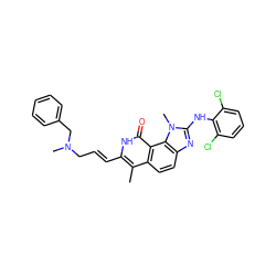 Cc1c(/C=C/CN(C)Cc2ccccc2)[nH]c(=O)c2c1ccc1nc(Nc3c(Cl)cccc3Cl)n(C)c12 ZINC000028765989