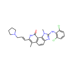 Cc1c(/C=C/CN2CCCC2)[nH]c(=O)c2c1ccc1nc(Nc3c(Cl)cccc3Cl)n(C)c12 ZINC000013494064