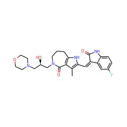 Cc1c(/C=C2\C(=O)Nc3ccc(F)cc32)[nH]c2c1C(=O)N(C[C@H](O)CN1CCOCC1)CCC2 ZINC000064454147