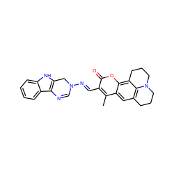 Cc1c(/C=N/N2C=Nc3c([nH]c4ccccc34)C2)c(=O)oc2c3c4c(cc12)CCCN4CCC3 ZINC000002098378