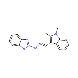 Cc1c(/C=N/Nc2nc3ccccc3[nH]2)c2ccccc2n1C ZINC000004675262