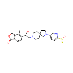 Cc1c([C@@H](O)CN2CCC3(CC2)CCN(c2ccc([S@+](C)[O-])nc2)C3)ccc2c1COC2=O ZINC001772605124