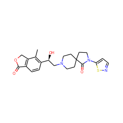 Cc1c([C@@H](O)CN2CCC3(CC2)CCN(c2ccns2)C3=O)ccc2c1COC2=O ZINC001772623741