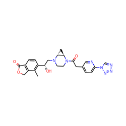 Cc1c([C@@H](O)CN2CCN(C(=O)Cc3ccc(-n4cnnn4)nc3)[C@@H]3C[C@H]32)ccc2c1COC2=O ZINC000168536316