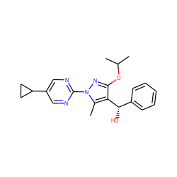 Cc1c([C@@H](O)c2ccccc2)c(OC(C)C)nn1-c1ncc(C2CC2)cn1 ZINC000299856388