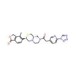 Cc1c([C@@H]2CN3CCN(C(=O)Cc4ccc(-n5cnnn5)nc4)C[C@H]3CS2)ccc2c1COC2=O ZINC001772637654