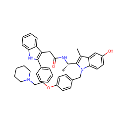 Cc1c([C@H](C)NC(=O)Cc2c(-c3ccccc3)[nH]c3ccccc23)n(Cc2ccc(OCCN3CCCCC3)cc2)c2ccc(O)cc12 ZINC000028892343