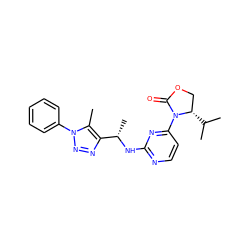 Cc1c([C@H](C)Nc2nccc(N3C(=O)OC[C@@H]3C(C)C)n2)nnn1-c1ccccc1 ZINC000142076688