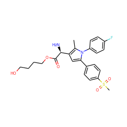 Cc1c([C@H](N)C(=O)OCCCCO)cc(-c2ccc(S(C)(=O)=O)cc2)n1-c1ccc(F)cc1 ZINC000095574105