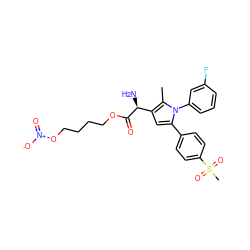 Cc1c([C@H](N)C(=O)OCCCCO[N+](=O)[O-])cc(-c2ccc(S(C)(=O)=O)cc2)n1-c1cccc(F)c1 ZINC000095577224