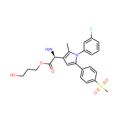 Cc1c([C@H](N)C(=O)OCCCO)cc(-c2ccc(S(C)(=O)=O)cc2)n1-c1cccc(F)c1 ZINC000095573545