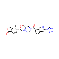 Cc1c([C@H]2CN3CCN(C(=O)[C@@H]4CCc5cc(-n6cnnn6)ncc54)C[C@H]3CO2)ccc2c1COC2=O ZINC000148950375