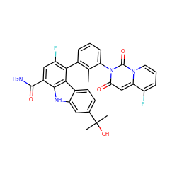 Cc1c(-c2c(F)cc(C(N)=O)c3[nH]c4cc(C(C)(C)O)ccc4c23)cccc1-n1c(=O)cc2c(F)cccn2c1=O ZINC000223012629