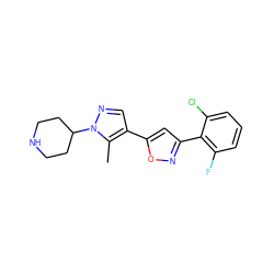 Cc1c(-c2cc(-c3c(F)cccc3Cl)no2)cnn1C1CCNCC1 ZINC000040972761