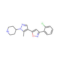 Cc1c(-c2cc(-c3ccccc3Cl)no2)cnn1C1CCNCC1 ZINC000040981091